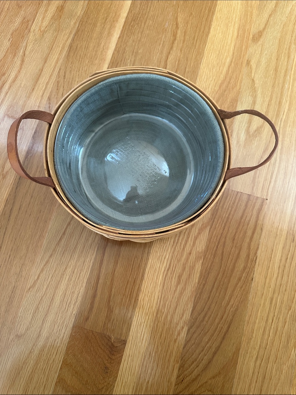 Longaberger round basket with leather handles